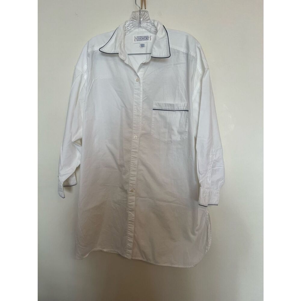 Victoria's Secret White Button-Down Night Gown with Navy Piping